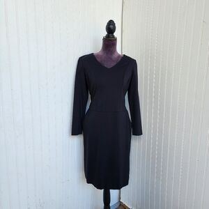 Talbots Black Long Sleeve V Neck Classic Dress Women's Rayon Nylon Stretch Sz 8